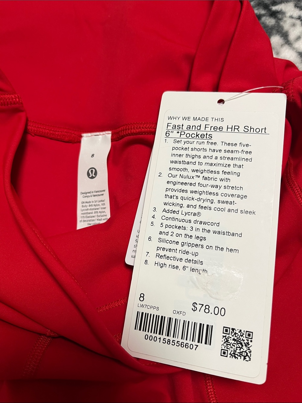 🆕 Lululemon Fast an Free HR Short 6” w/Side Pockets in Oxford Red, size 4 - Picture 7 of 7